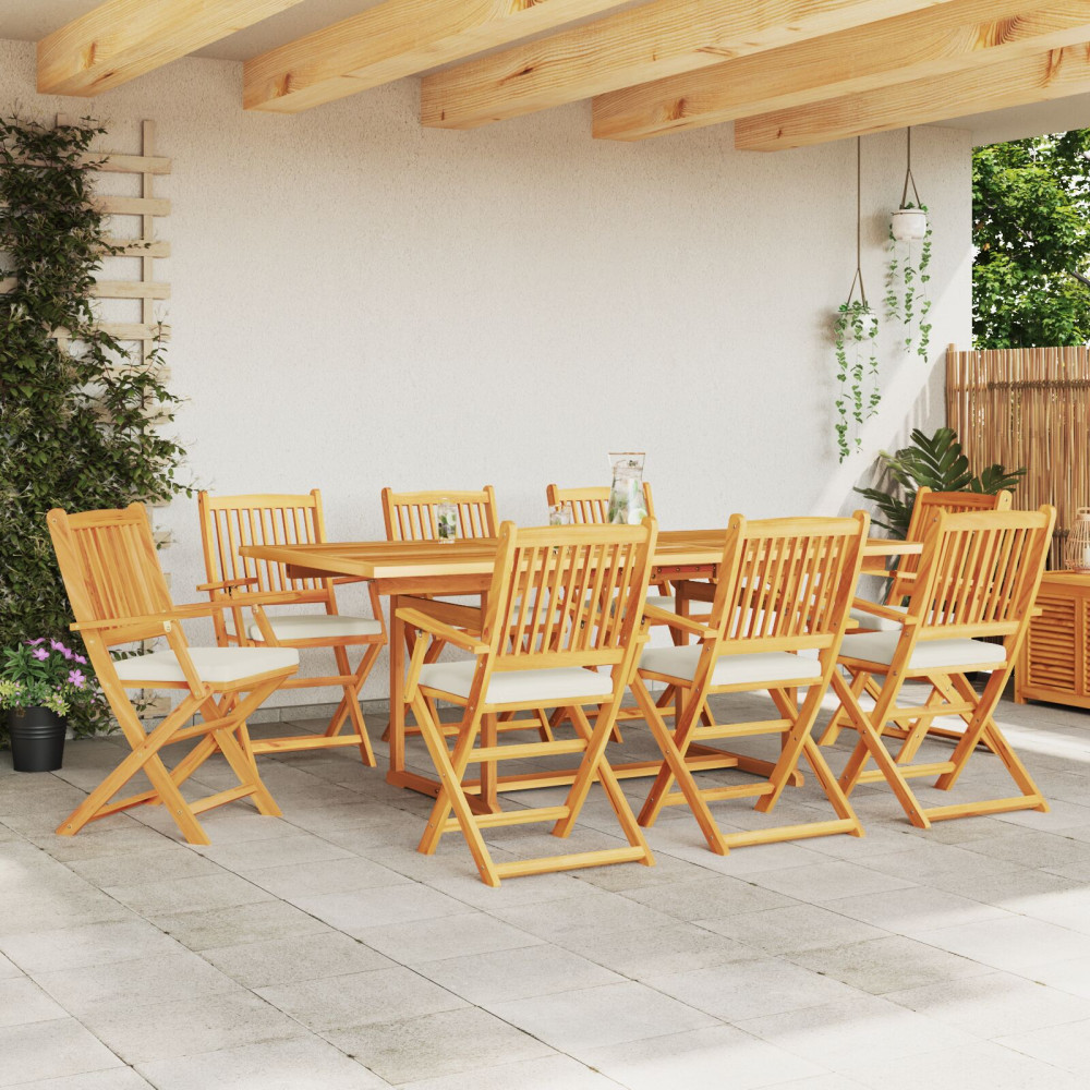 Produktbild för Fällstol med kudde 8 pcs Vit 49 x 57.5 x 92cm Massivt akaciaträ