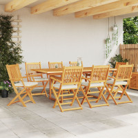 Produktbild för Fällstol med kudde 8 pcs Vit 49 x 57.5 x 92cm Massivt akaciaträ