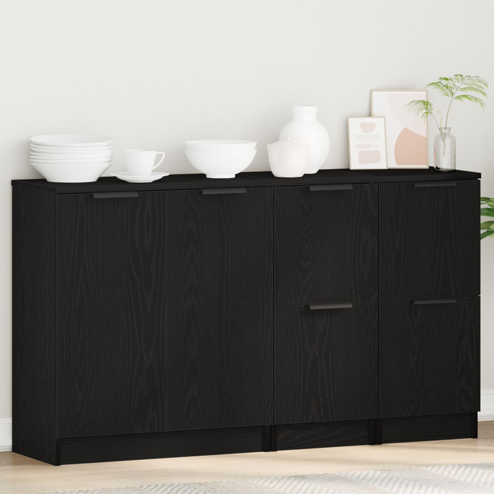 Produktbild för Sideboard 3 pcs Svart Ek Konstruerat trä