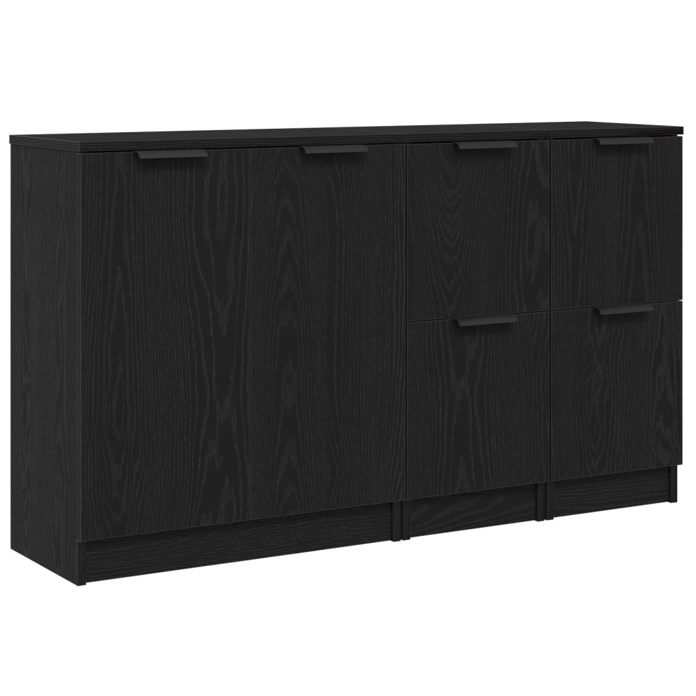 Produktbild för Sideboard 3 pcs Svart Ek Konstruerat trä