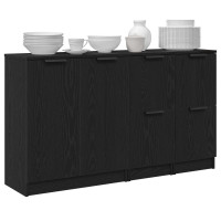 Produktbild för Sideboard 3 pcs Svart Ek Konstruerat trä