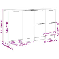 Produktbild för Sideboard 3 pcs Svart Ek Konstruerat trä