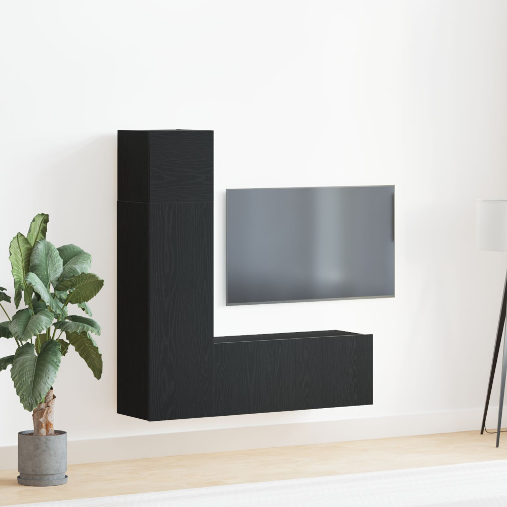 Produktbild för TV-bänkset 3 pcs Svart Ek 130,5 x 30 x 140 cm Konstruerat trä