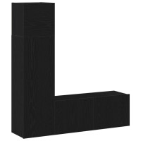 Produktbild för TV-bänkset 3 pcs Svart Ek 130,5 x 30 x 140 cm Konstruerat trä