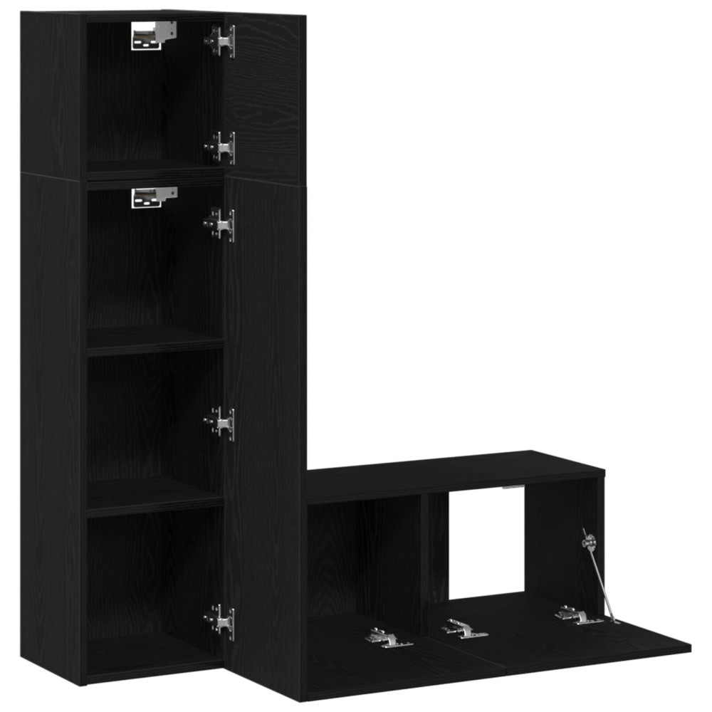 Produktbild för TV-bänkset 3 pcs Svart Ek 130,5 x 30 x 140 cm Konstruerat trä