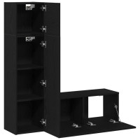 Produktbild för TV-bänkset 3 pcs Svart Ek 130,5 x 30 x 140 cm Konstruerat trä