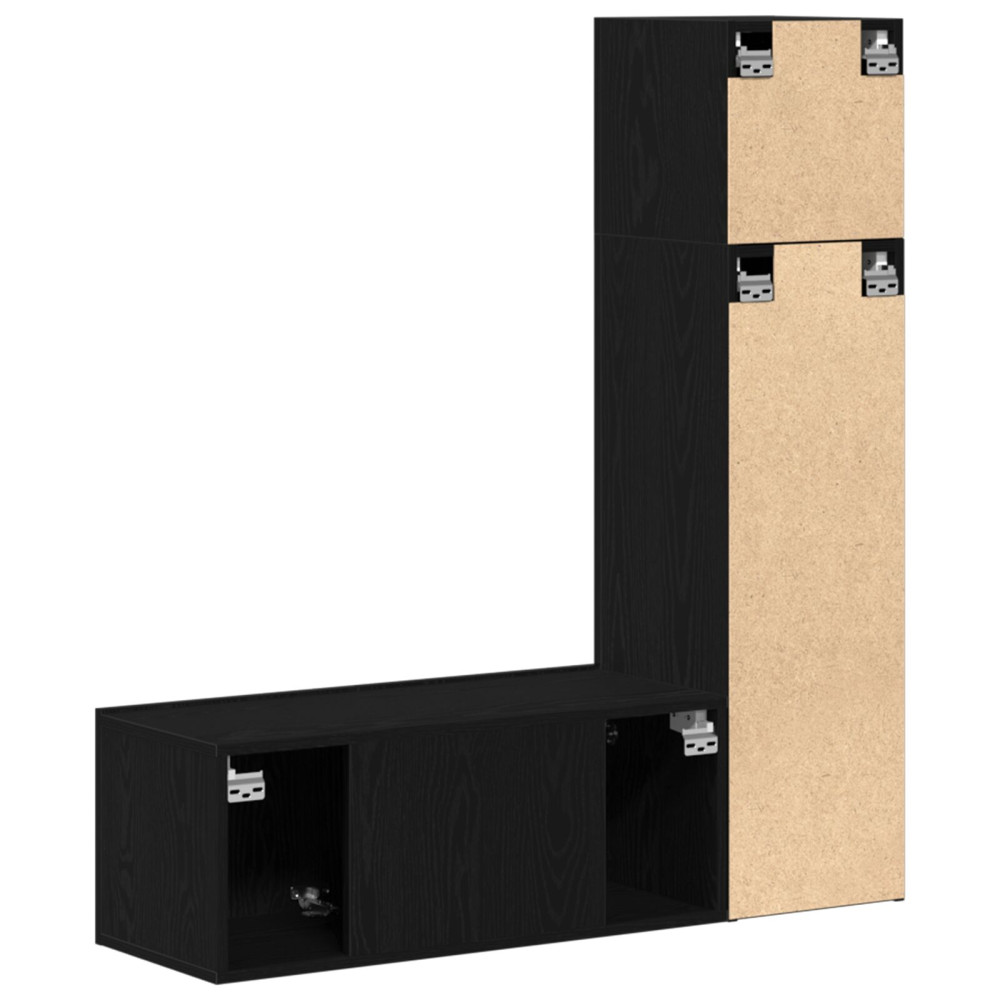 Produktbild för TV-bänkset 3 pcs Svart Ek 130,5 x 30 x 140 cm Konstruerat trä