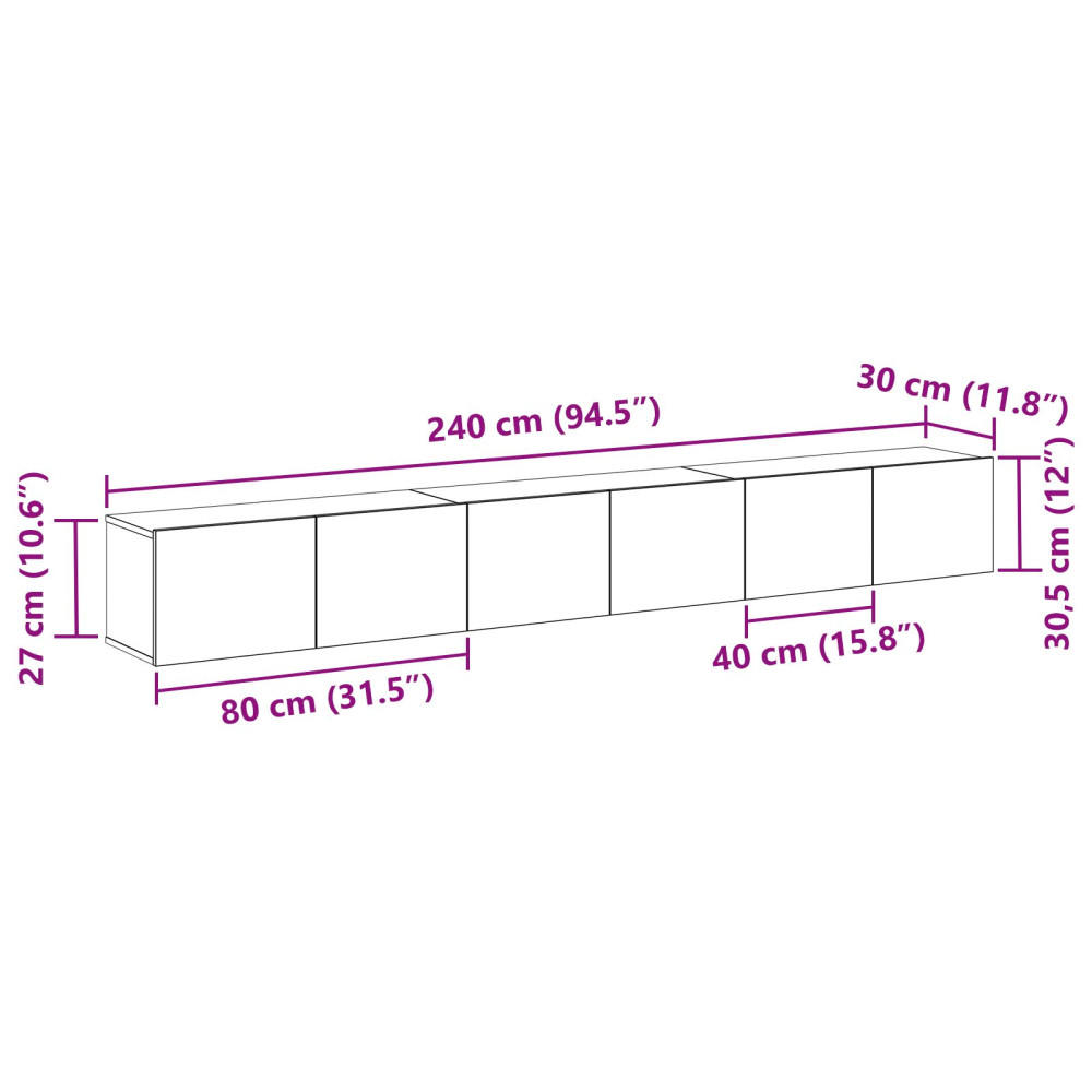 Produktbild för TV-bänkset 3 pcs Svart Ek 80 x 30 x 30 cm Konstruerat trä