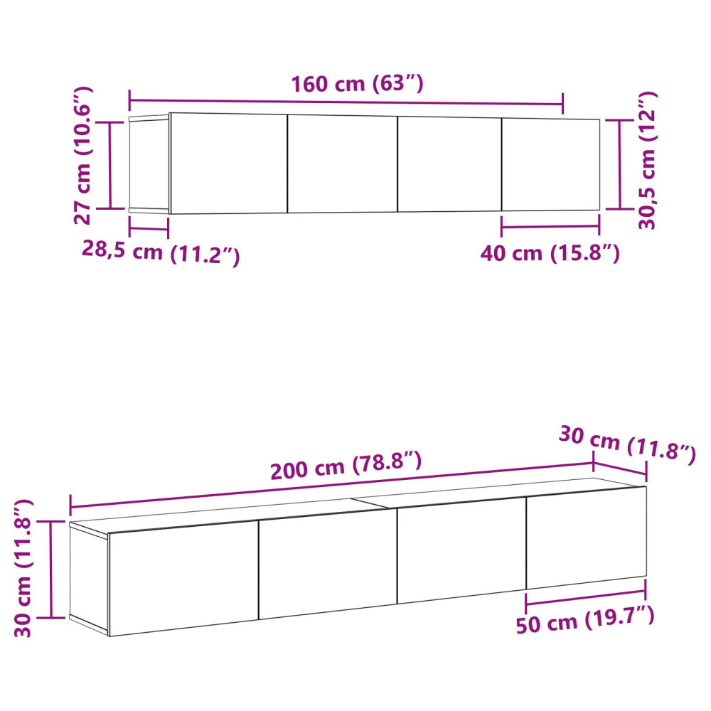 Produktbild för TV-bänkset Väggmonterad 4 pcs Svart ek Konstruerat trä