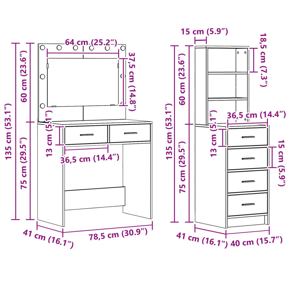 Produktbild för Smyckebord med låda Svart 78.5 x 41 x 135 cm Konstruerat trä