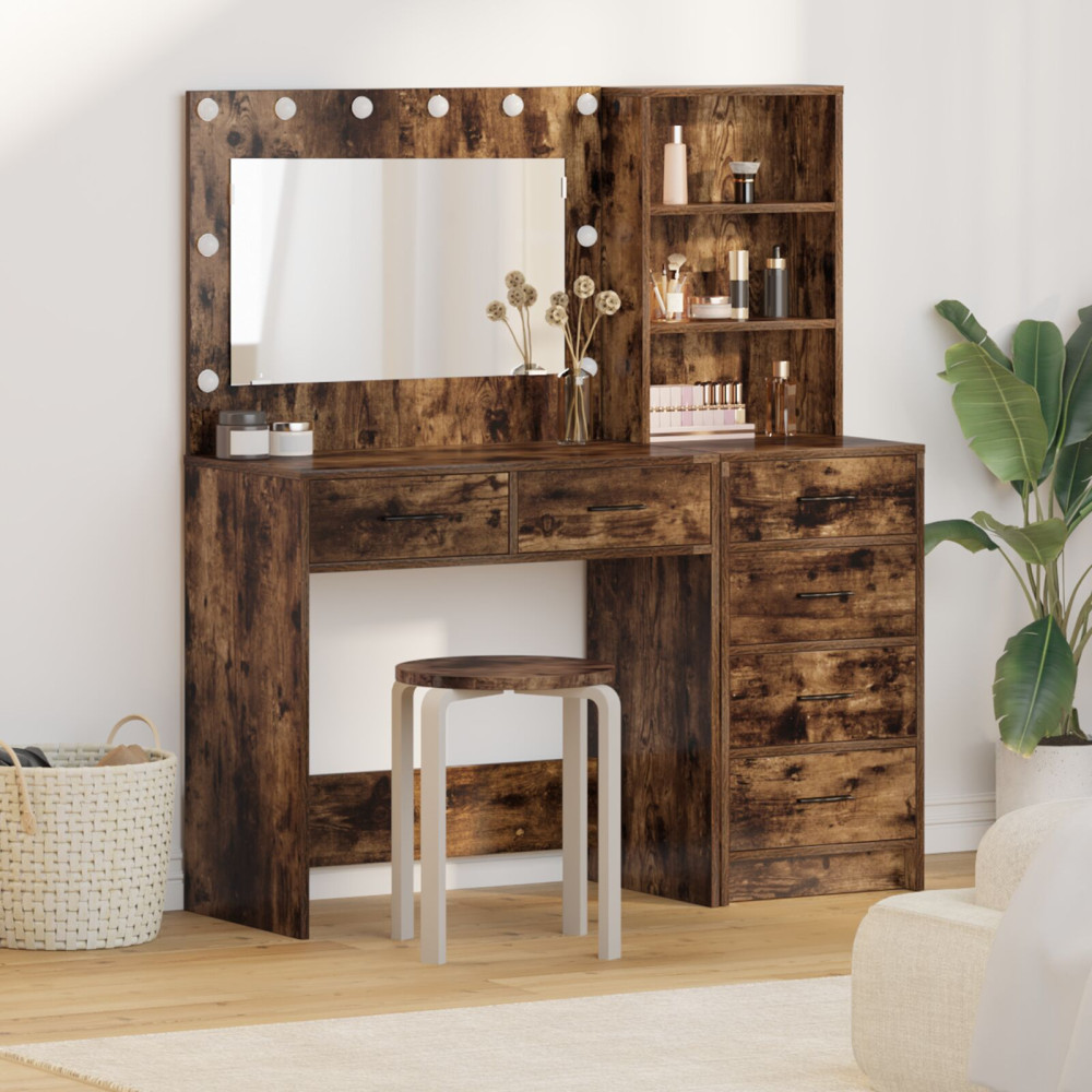 Produktbild för Smyckebord med låda Brun 78.5 x 41 x 135 cm Konstruerat trä