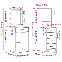Produktbild för Smyckebord med låda 2 pcs Brun 50 x 41 x 135 cm Konstruerat trä