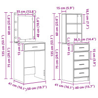 Produktbild för Smyckebord med låda 2 pcs Brun 50 x 41 x 135 cm Konstruerat trä