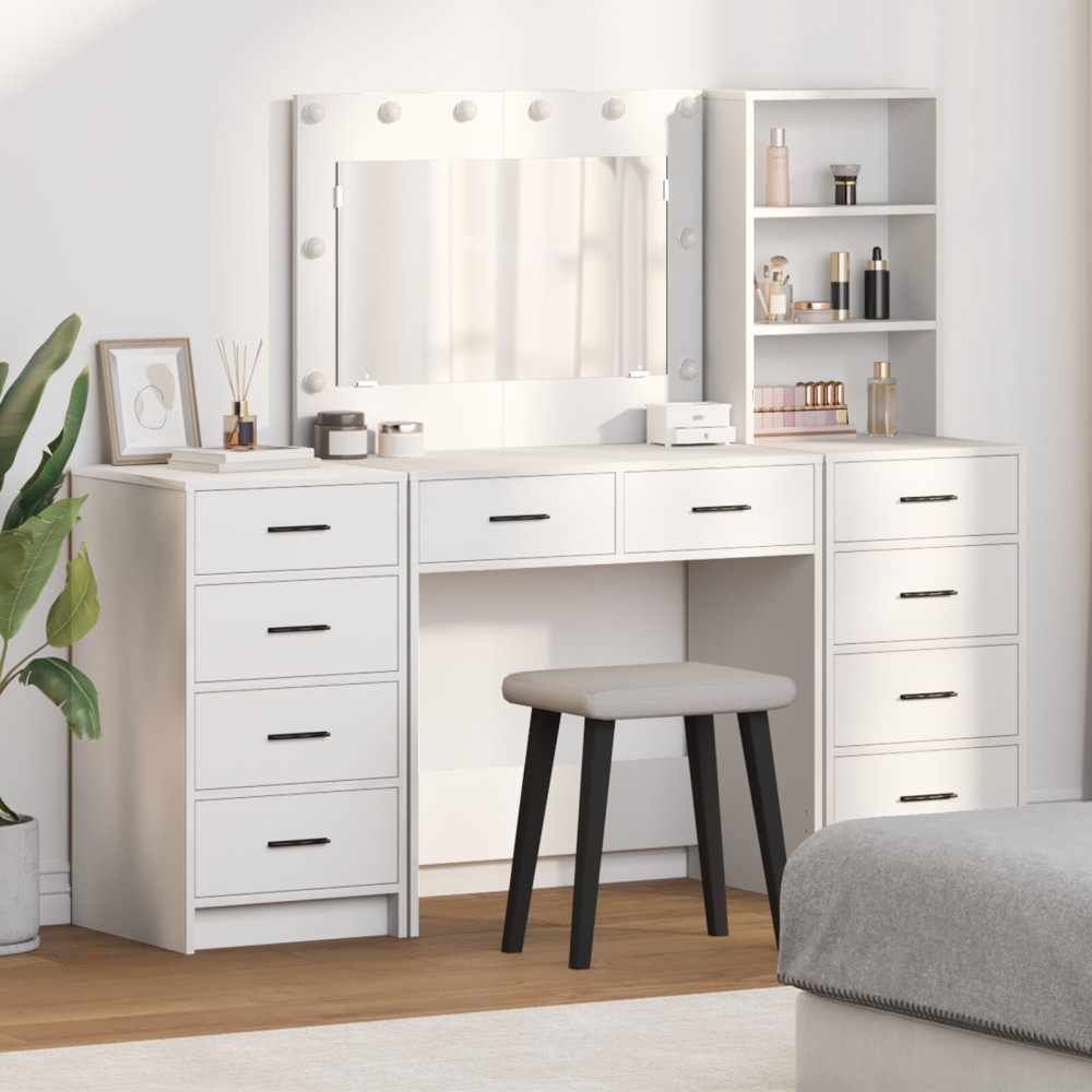 Produktbild för Smyckebord med spegelbelysning 3 pcs Vit Konstruerat trä