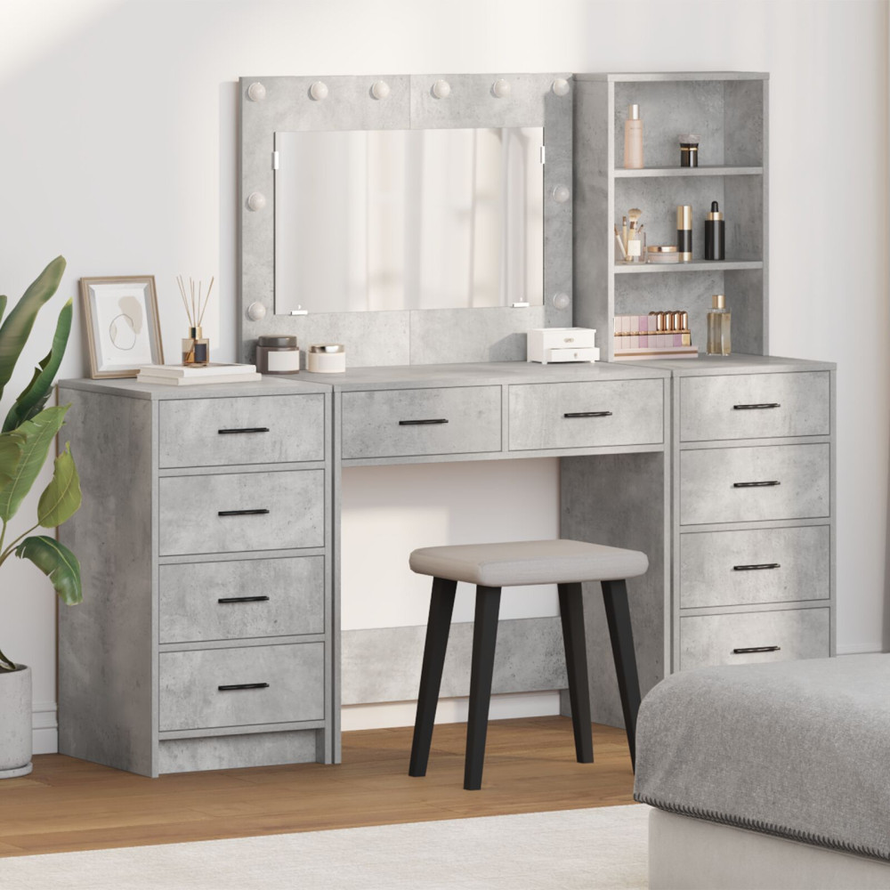 Produktbild för Smyckebord med spegelbelysning 3 pcs Betonggrå Konstruerat trä