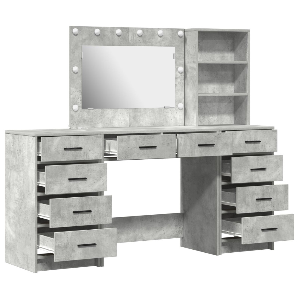 Produktbild för Smyckebord med spegelbelysning 3 pcs Betonggrå Konstruerat trä