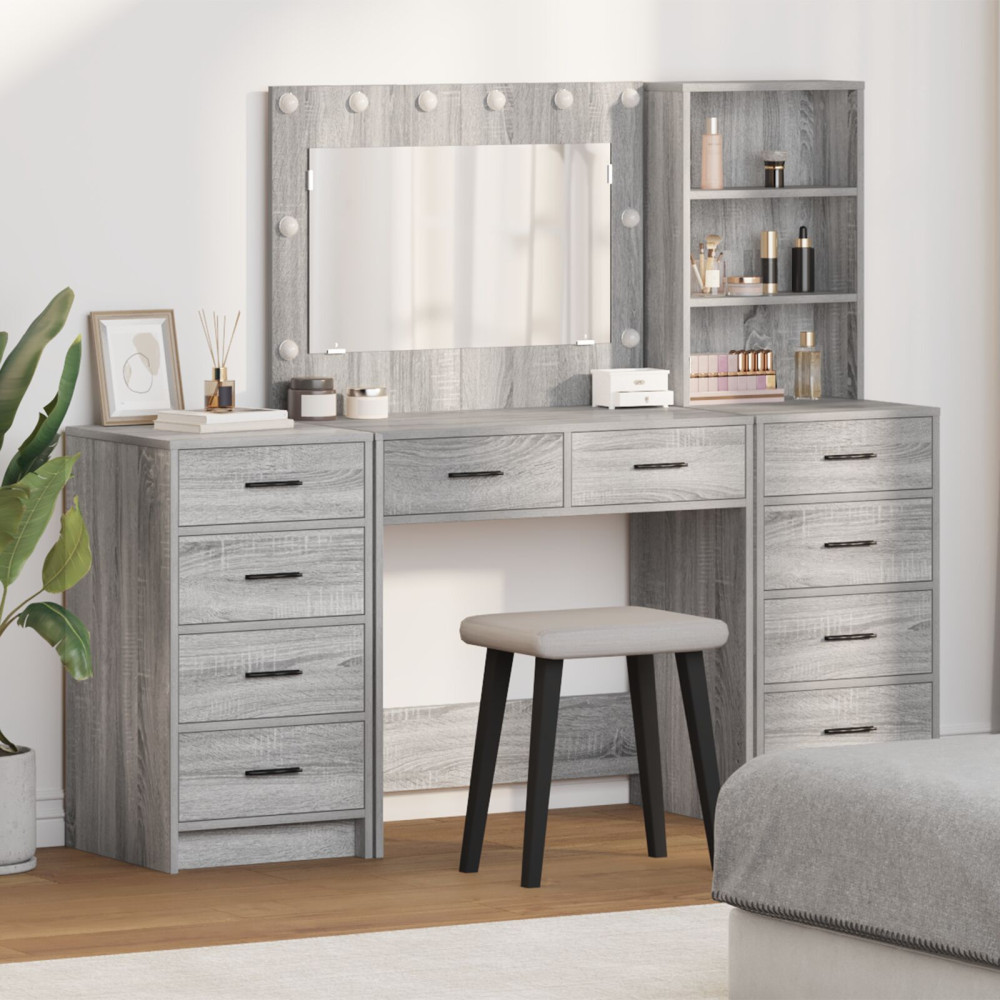 Produktbild för Smyckebord med spegelbelysning 3 pcs Grå Sonoma Konstruerat trä