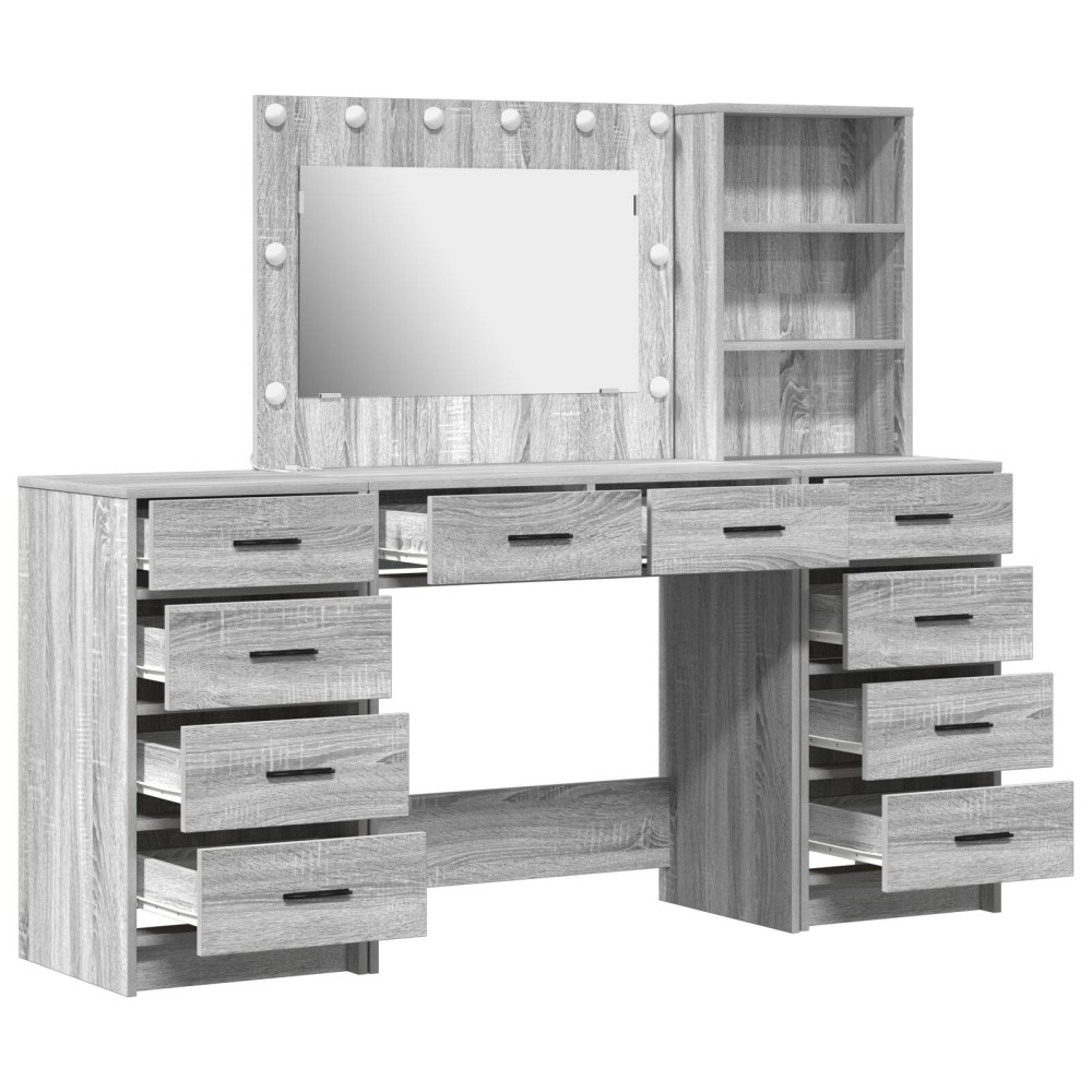 Produktbild för Smyckebord med spegelbelysning 3 pcs Grå Sonoma Konstruerat trä