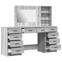 Produktbild för Smyckebord med spegelbelysning 3 pcs Grå Sonoma Konstruerat trä