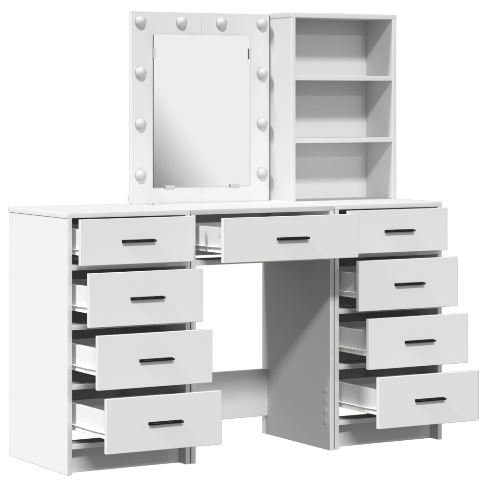 Produktbild för Smyckebord med spegelbelysning 3 pcs Vit Konstruerat trä