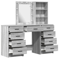Produktbild för Smyckebord med spegelbelysning 3 pcs Grå Konstruerat trä