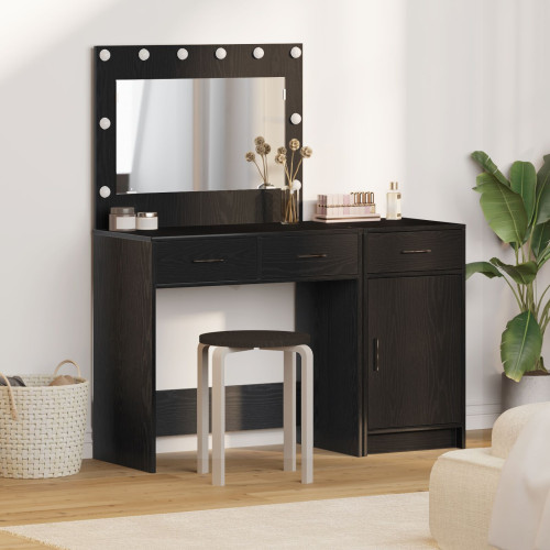 vidaXL Smyckebord med spegelbelysning 2 pcs Svart Konstruerat trä