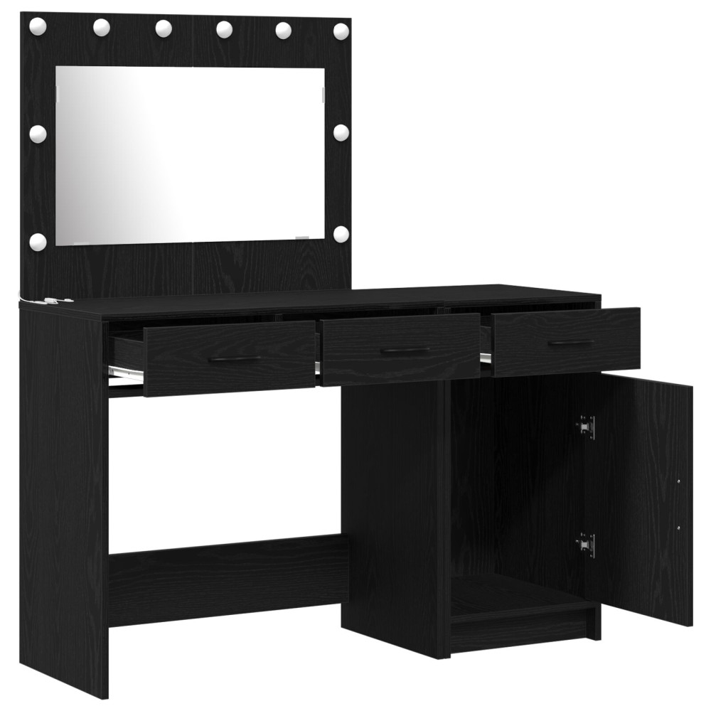 Produktbild för Smyckebord med spegelbelysning 2 pcs Svart Konstruerat trä