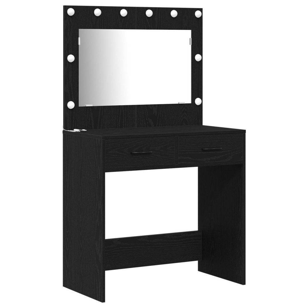 Produktbild för Smyckebord med spegelbelysning 2 pcs Svart Konstruerat trä