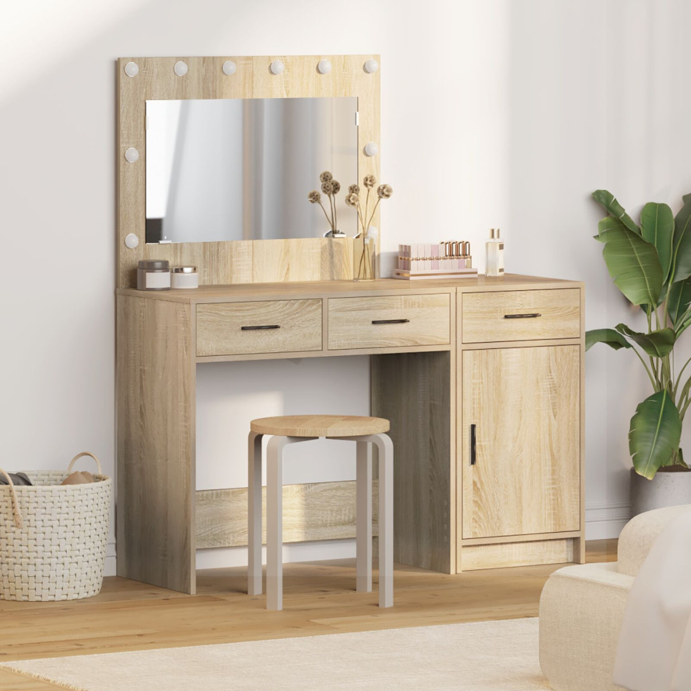Produktbild för Smyckebord med spegelbelysning 2 pcs Brun Konstruerat trä