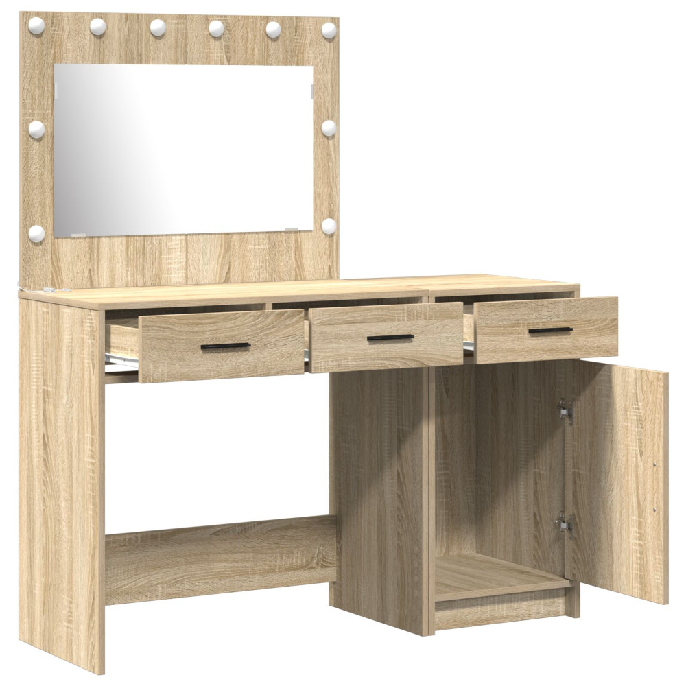 Produktbild för Smyckebord med spegelbelysning 2 pcs Brun Konstruerat trä