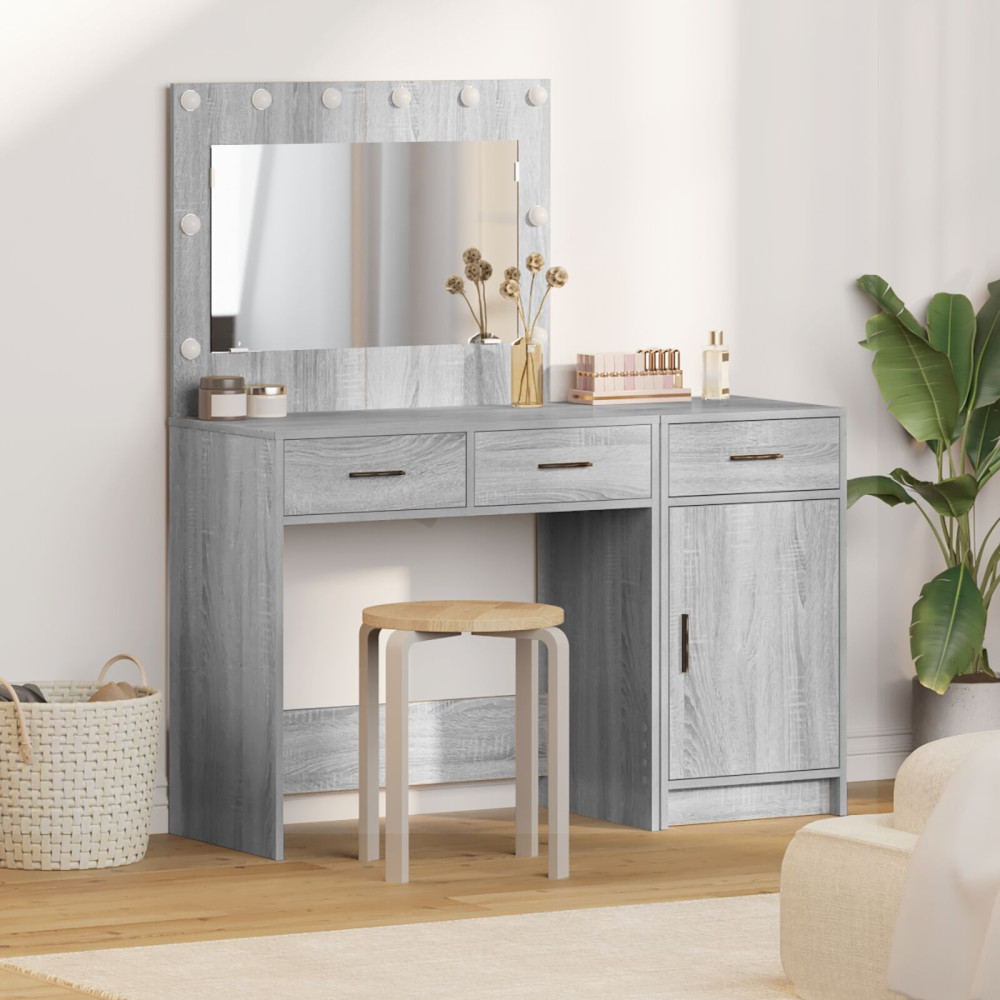 Produktbild för Smyckebord med spegelbelysning 2 pcs Grå Konstruerat trä