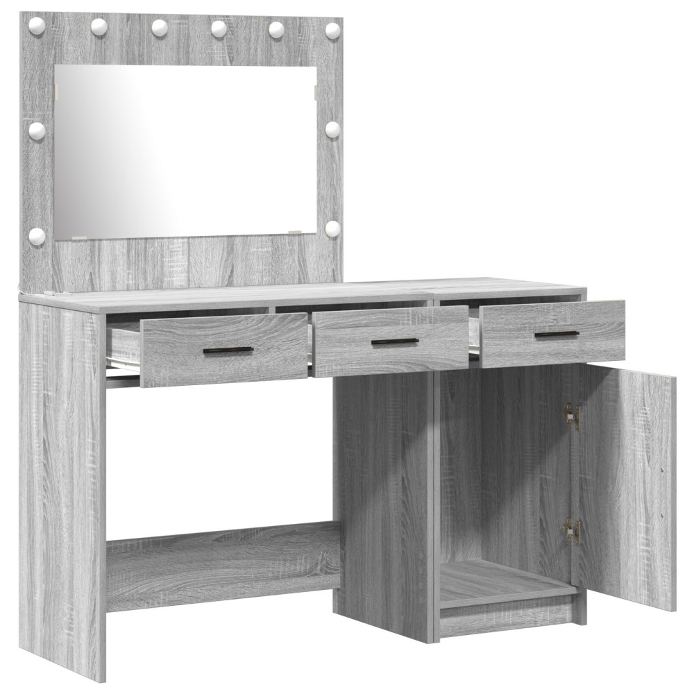 Produktbild för Smyckebord med spegelbelysning 2 pcs Grå Konstruerat trä
