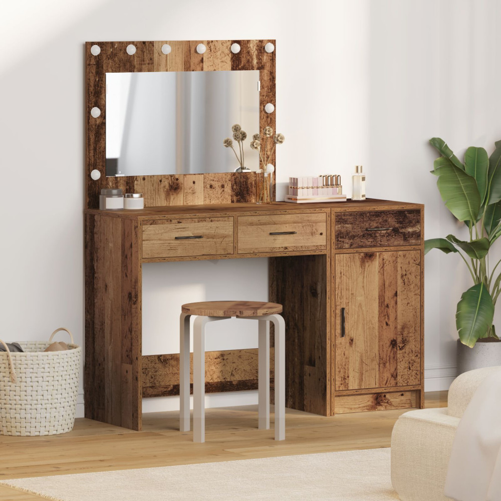Produktbild för Smyckebord med spegelbelysning 2 pcs Brun Konstruerat trä