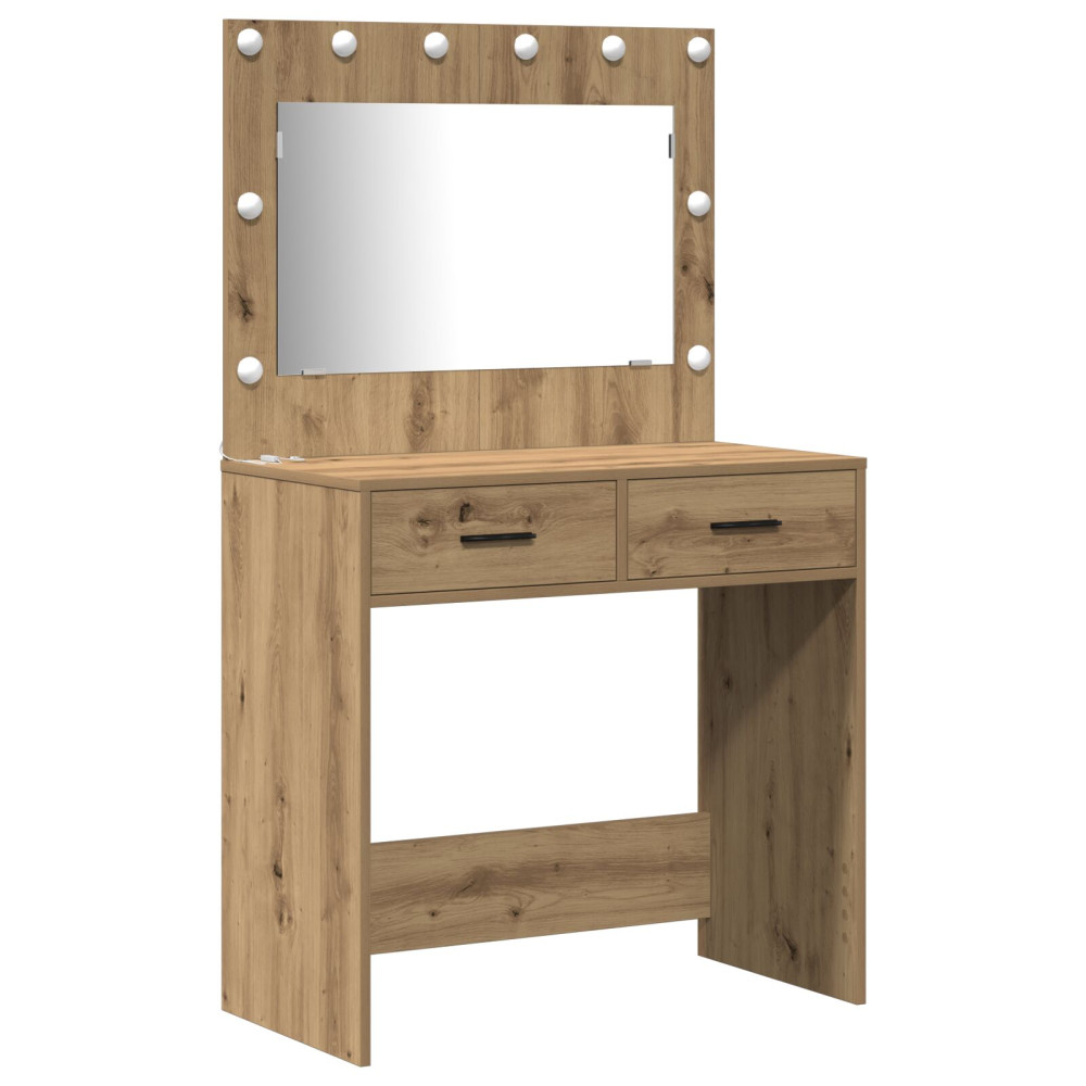 Produktbild för Smyckebord med spegelbelysning 2 pcs Brun Konstruerat trä