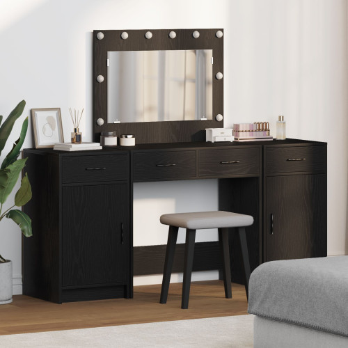 vidaXL Smyckebord med spegelbelysning 3 pcs Svart Konstruerat trä