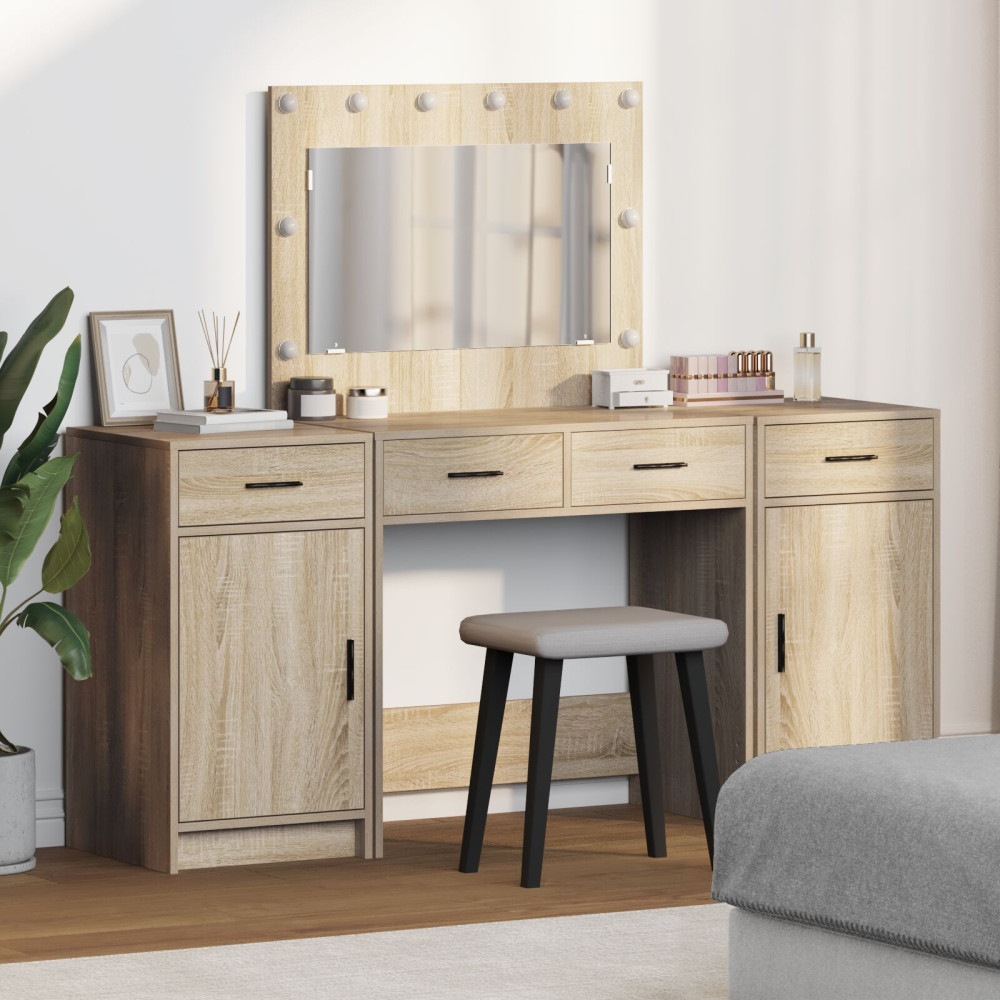 Produktbild för Smyckebord med spegelbelysning 3 pcs Brun Konstruerat trä