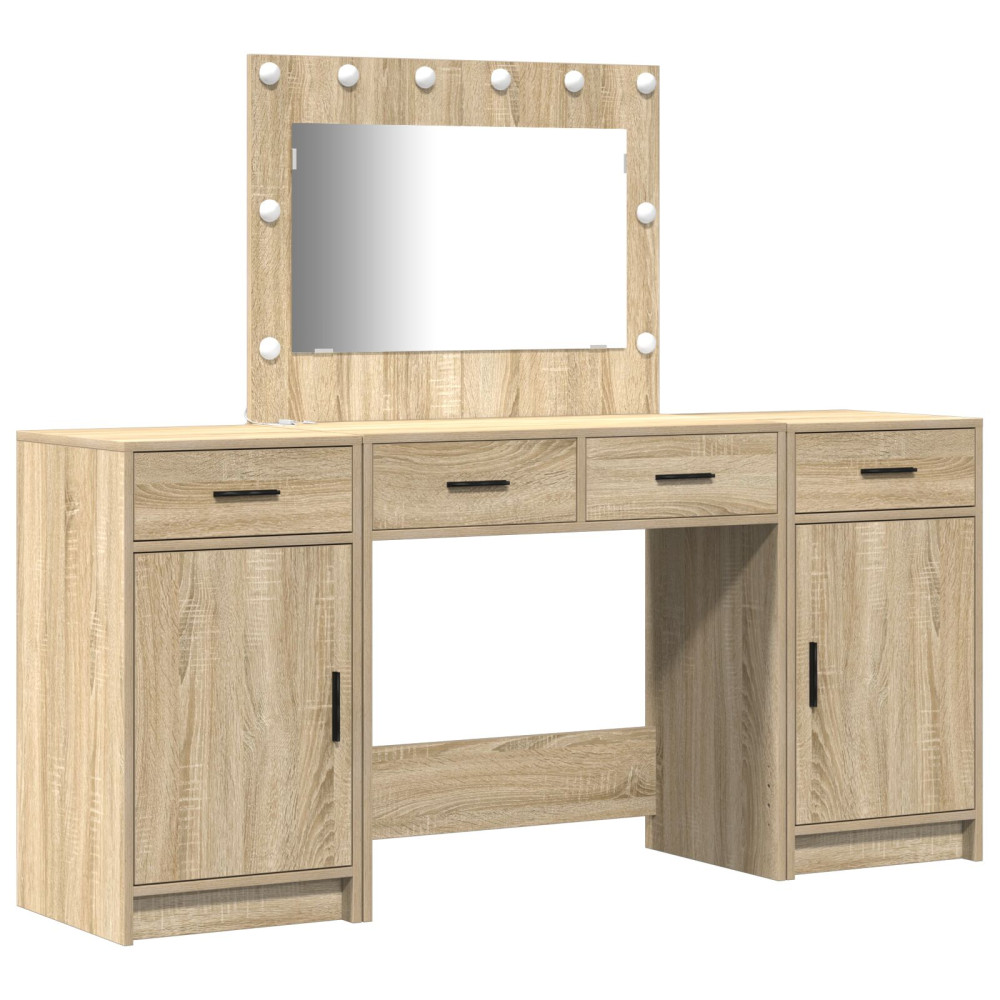 Produktbild för Smyckebord med spegelbelysning 3 pcs Brun Konstruerat trä
