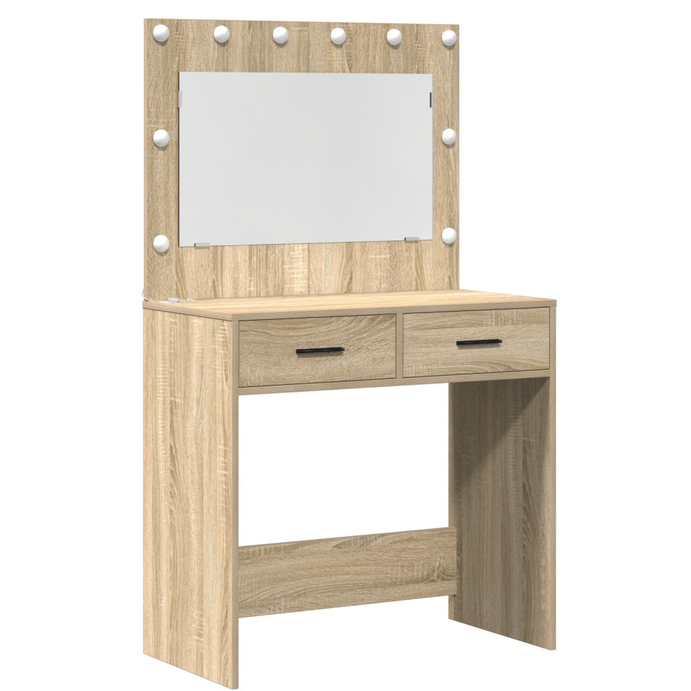 Produktbild för Smyckebord med spegelbelysning 3 pcs Brun Konstruerat trä
