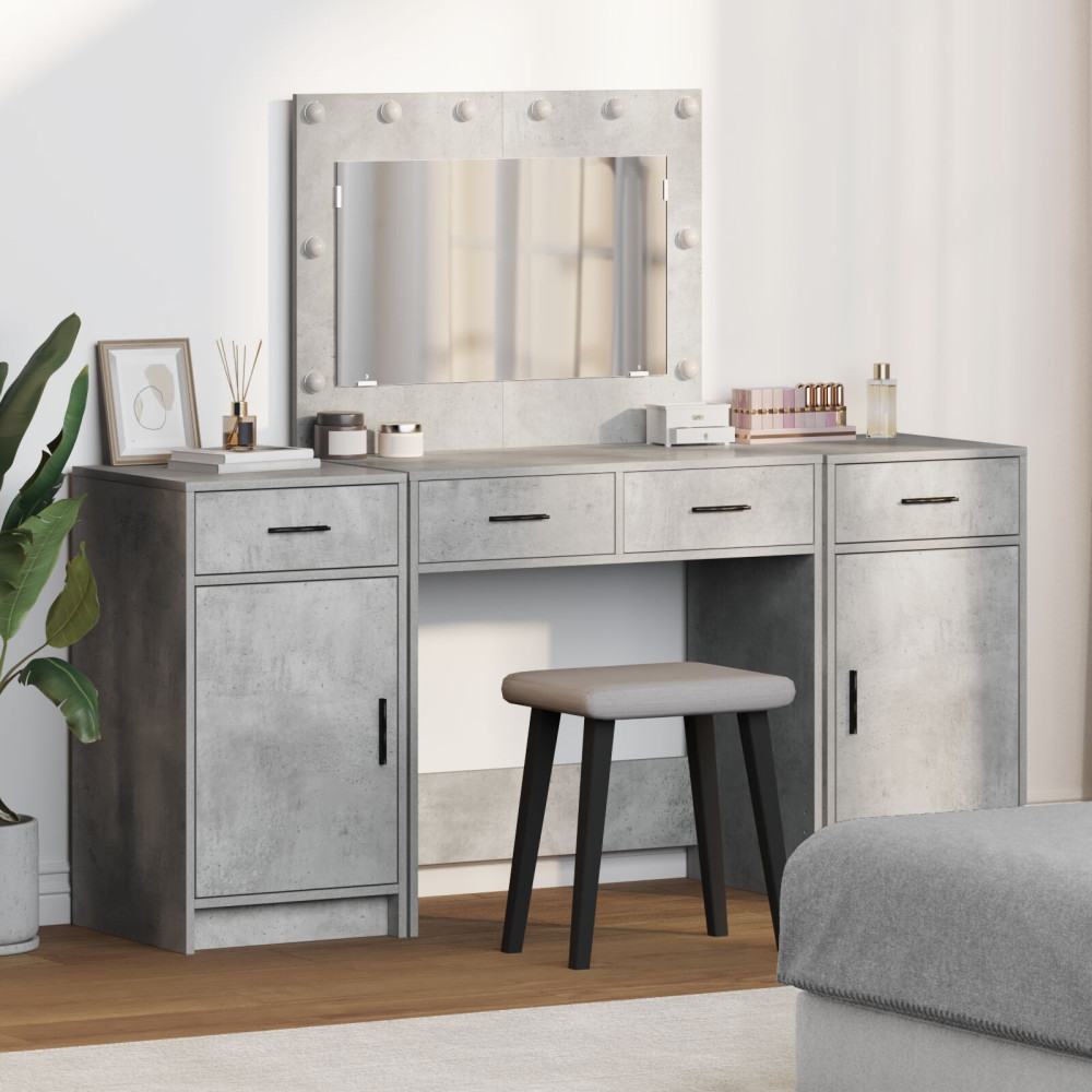 Produktbild för Smyckebord med spegelbelysning 3 pcs Grå Konstruerat trä