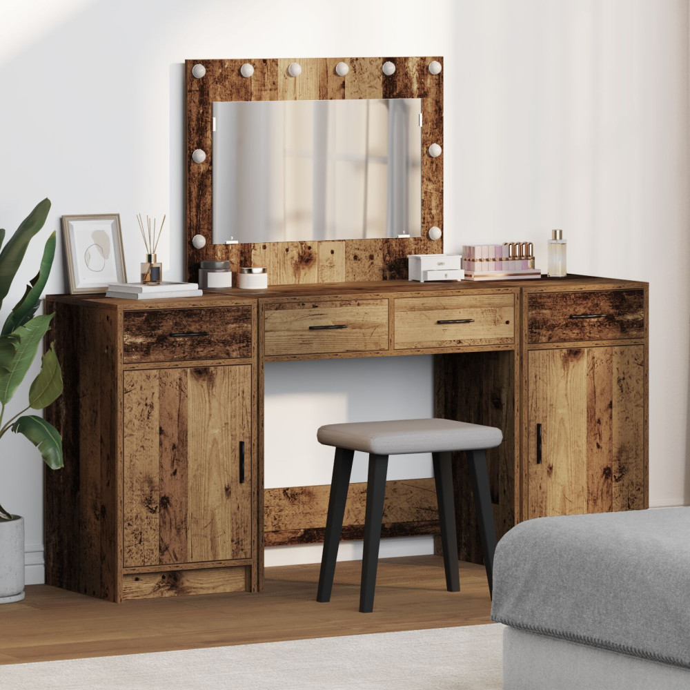 Produktbild för Smyckebord med spegelbelysning 3 pcs Brun Konstruerat trä