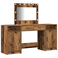 Produktbild för Smyckebord med spegelbelysning 3 pcs Brun Konstruerat trä