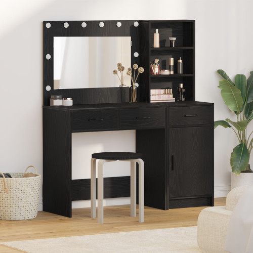 vidaXL Smyckebord med spegelbelysning 2 pcs Svart Konstruerat trä