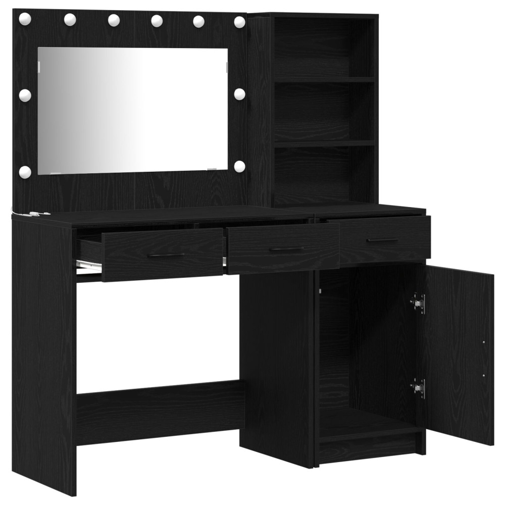 Produktbild för Smyckebord med spegelbelysning 2 pcs Svart Konstruerat trä