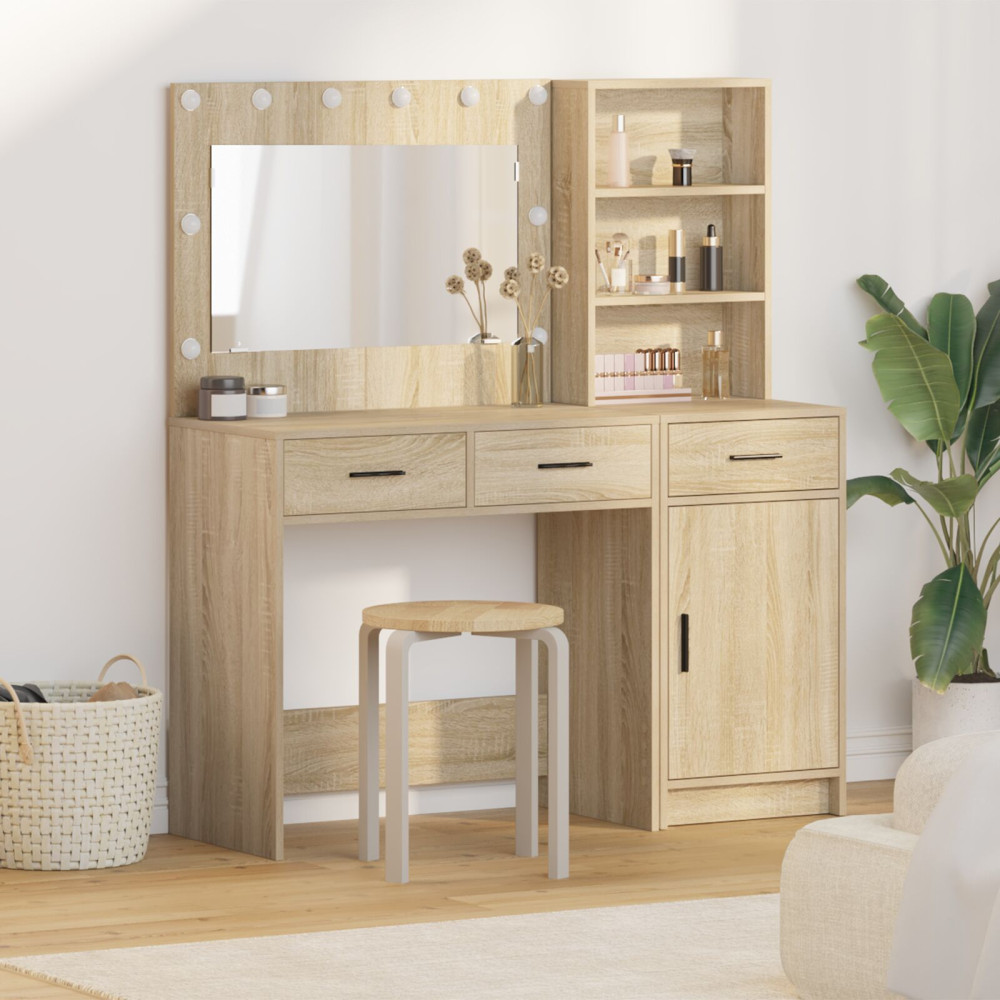 Produktbild för Smyckebord med spegelbelysning 2 pcs Brun Konstruerat trä
