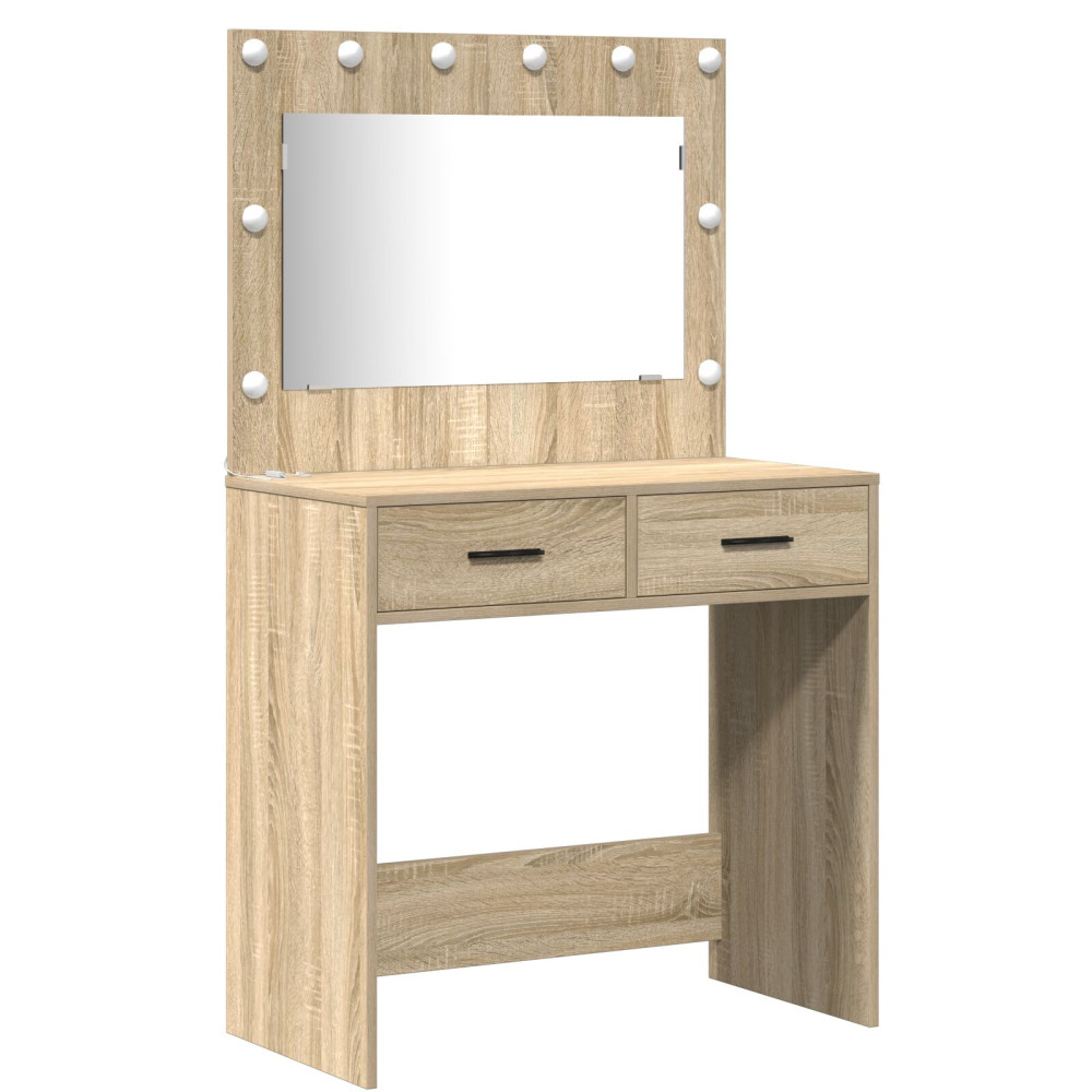 Produktbild för Smyckebord med spegelbelysning 2 pcs Brun Konstruerat trä