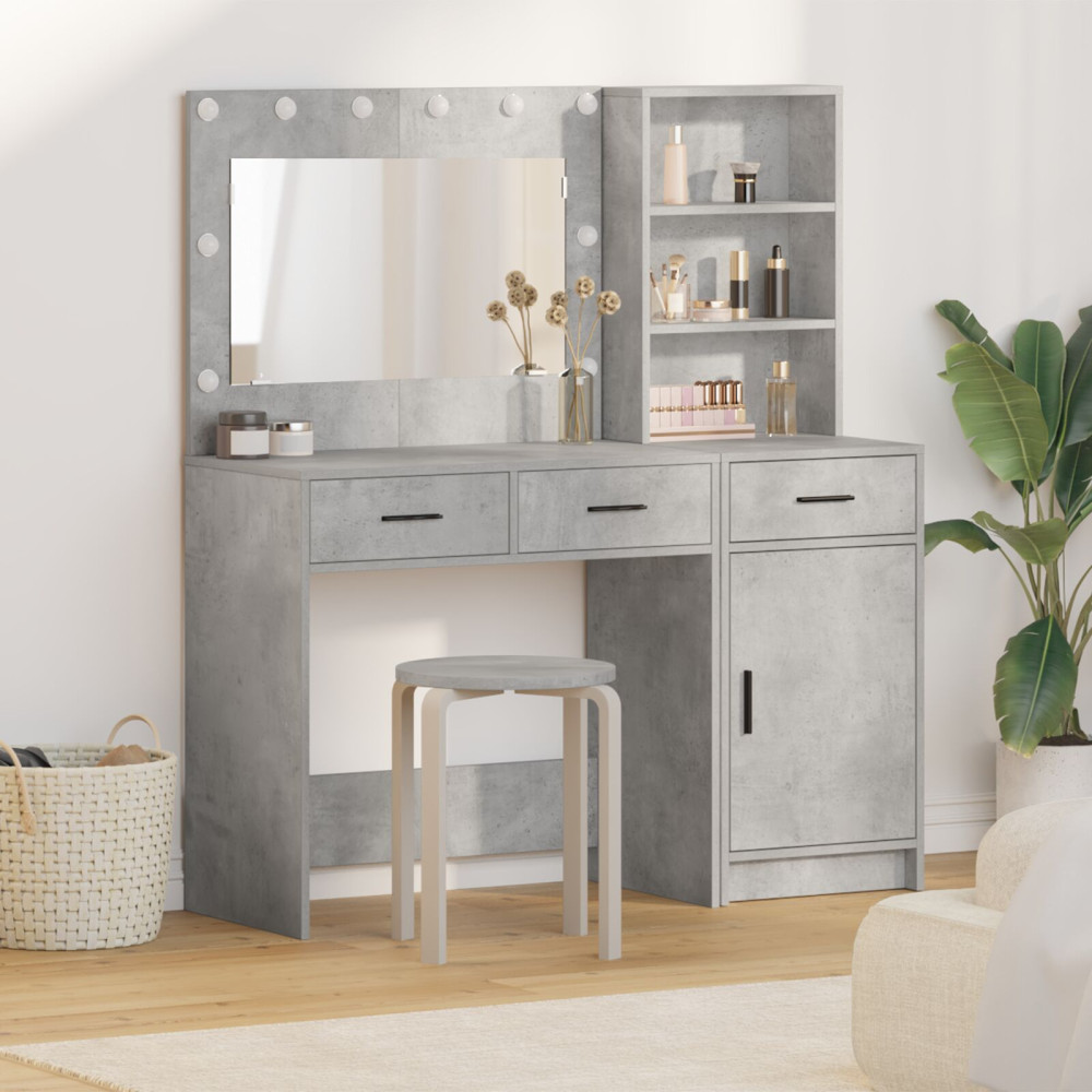 Produktbild för Smyckebord med spegelbelysning 2 pcs Grå Konstruerat trä