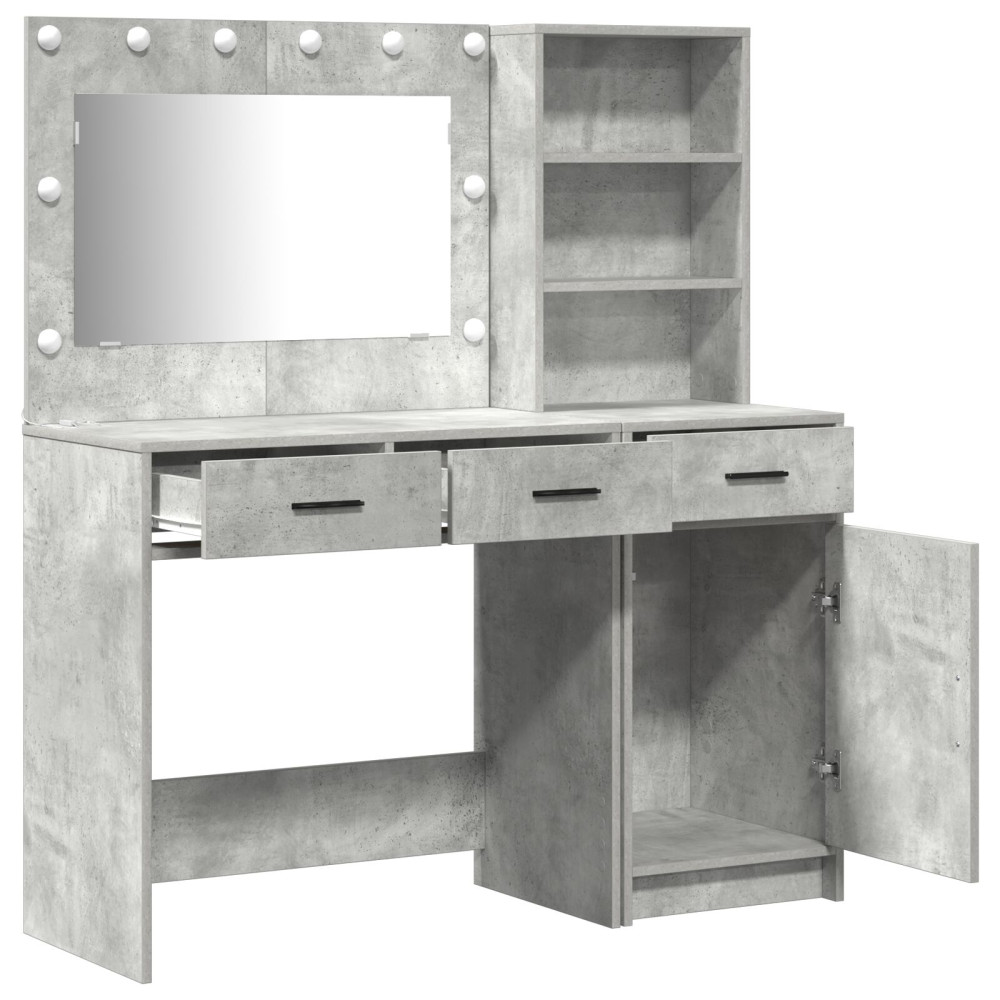 Produktbild för Smyckebord med spegelbelysning 2 pcs Grå Konstruerat trä