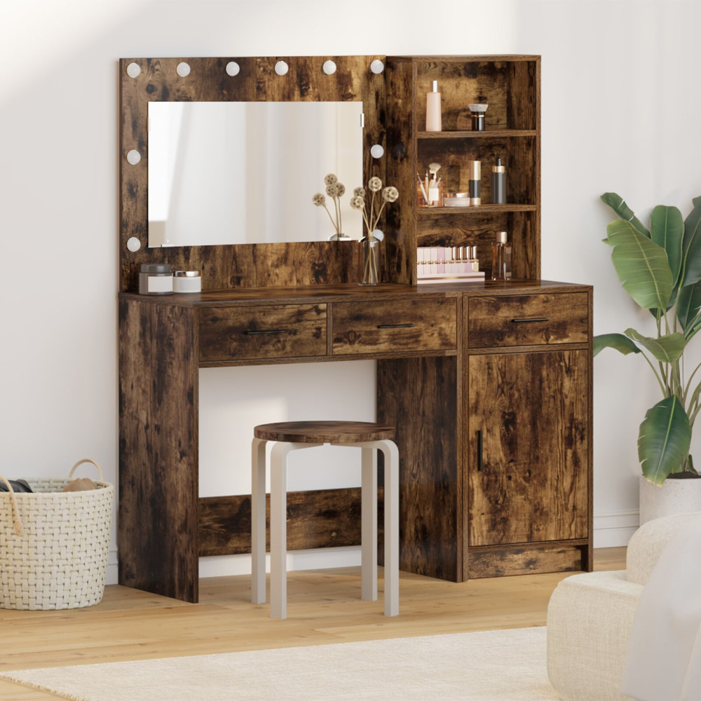 Produktbild för Smyckebord med spegelbelysning 2 pcs Brun Konstruerat trä