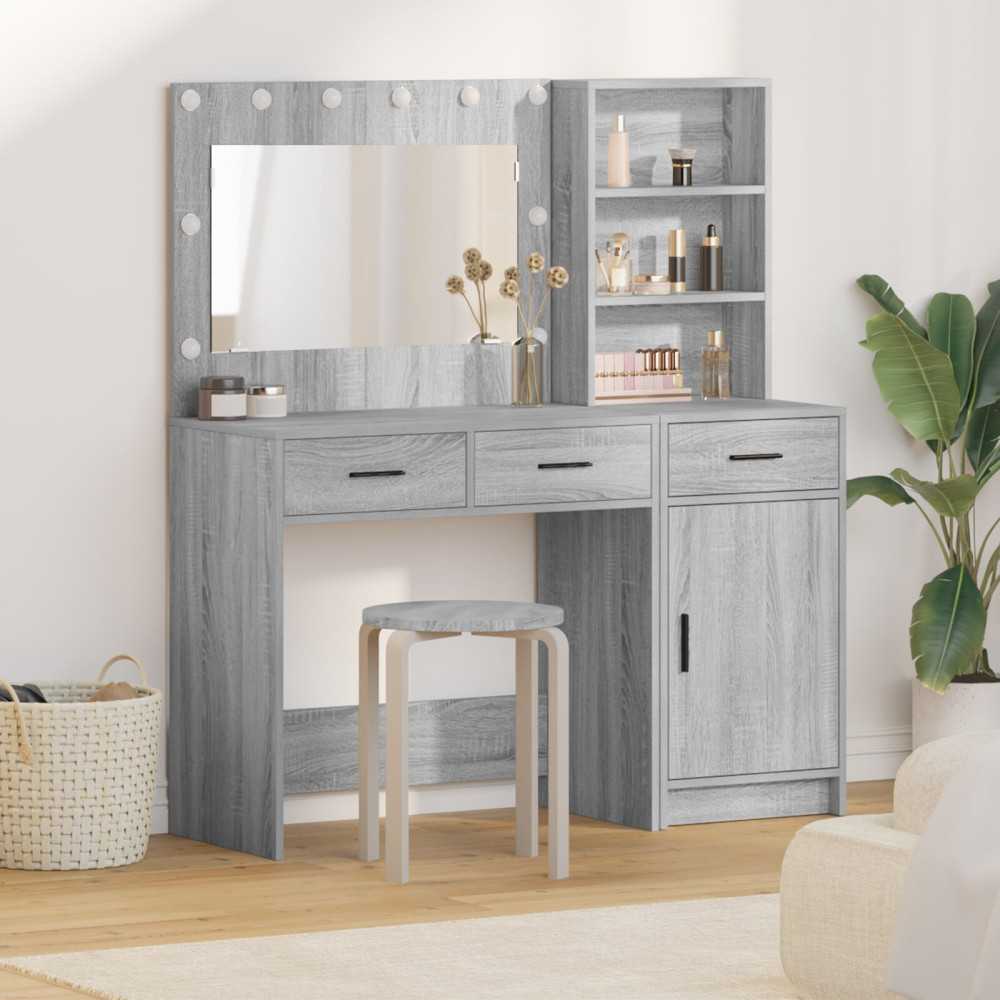 Produktbild för Smyckebord med spegelbelysning 2 pcs Grå Konstruerat trä