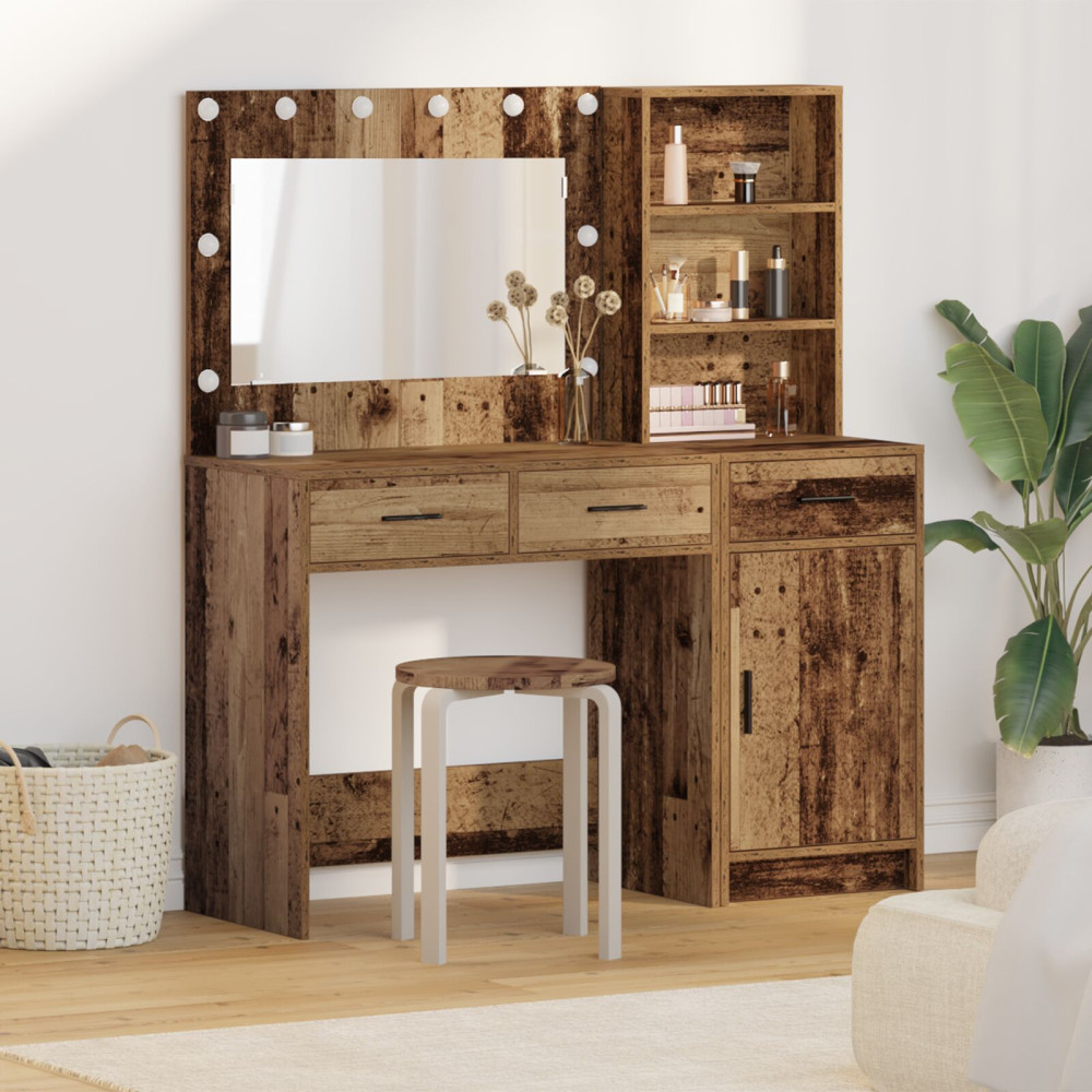 Produktbild för Smyckebord med spegelbelysning 2 pcs Brun Konstruerat trä